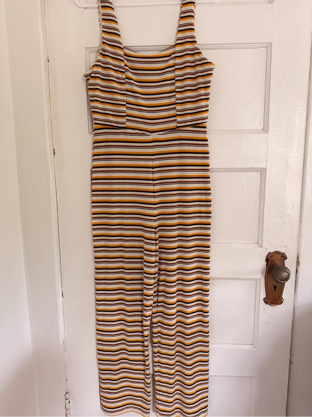 wild fable Striped Sleeveless Jumpsuit in Mustard, Black & White
